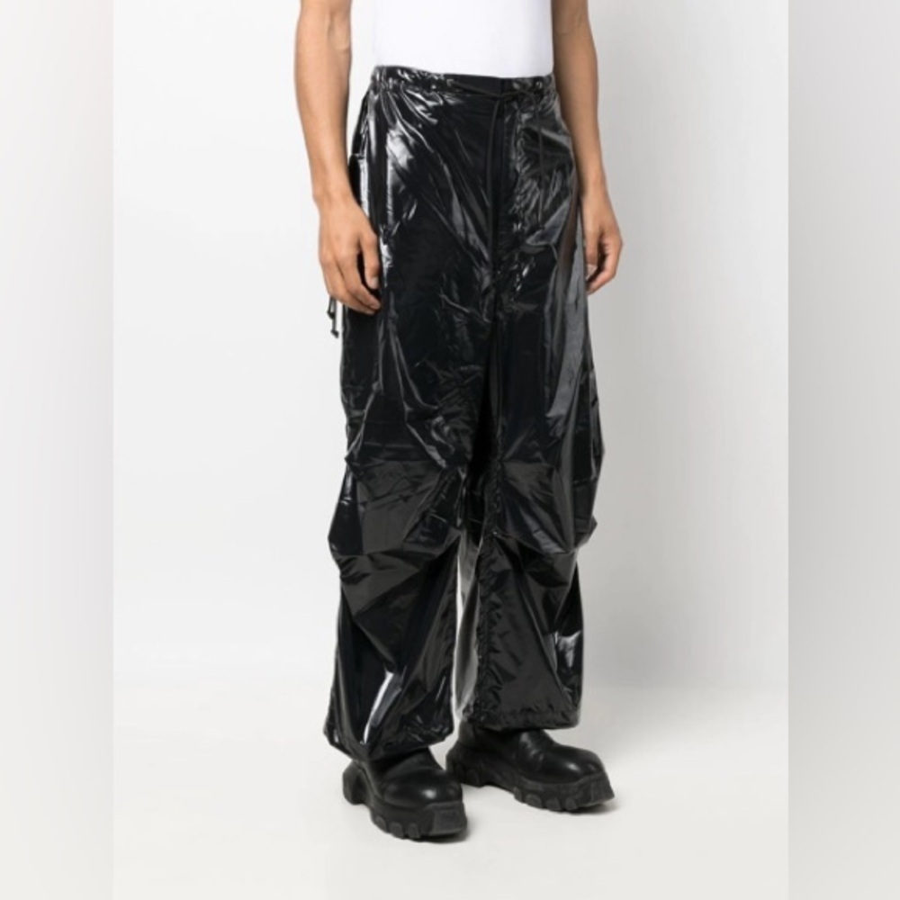 Vaquera high-shine tactical oversized high-rise wide shell trousers black sz M